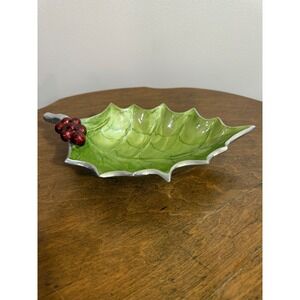 Julia Knight Holly Sprig Bowl‎ 10 Inch Mojito Green Aluminum Berry Accents